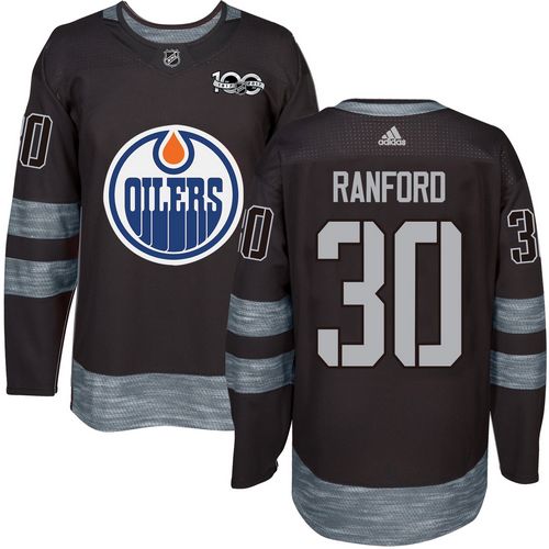 Adidas Oilers #30 Bill Ranford Black 1917-100th Anniversary Stitched NHL Jersey - Click Image to Close